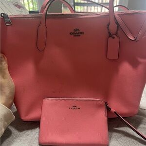 Coach Coral Pink Tote and Pouch Set